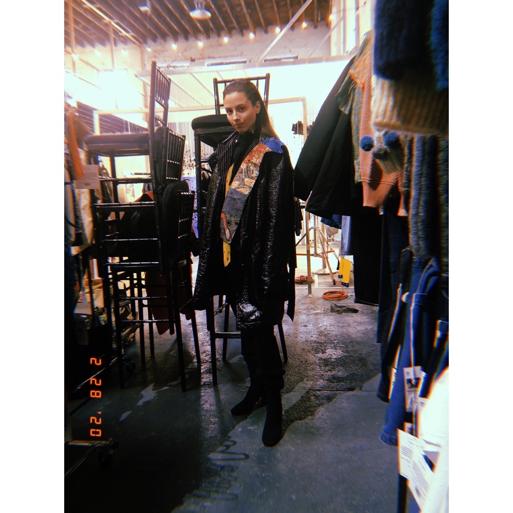 Black Glossy-Double Breasted-Trench Coat - Picture 2 of 8